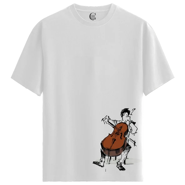 Cello Player - %100 Pamuklu Kadın Beyaz Tişört - Premium Quality ürün görseli 1