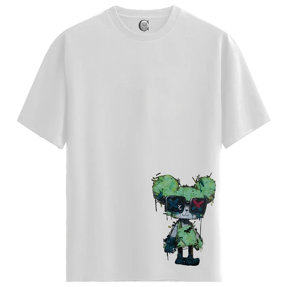 Graffiti Bear - %100 Pamuklu Kadın Beyaz Tişört - Premium Quality ürün görseli 1
