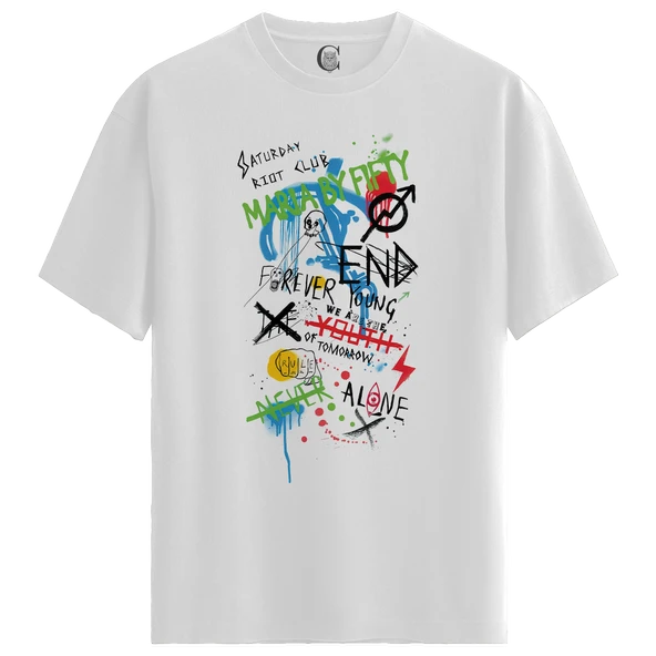 Graffiti Youth - %100 Pamuklu Kadın Beyaz Tişört - Premium Quality ürün görseli 1