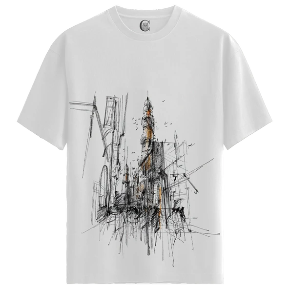 Gothic Ruins - %100 Pamuklu Kadın Beyaz Tişört - Premium Quality ürün görseli 1