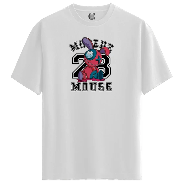Patch Mouse - %100 Pamuklu Kadın Beyaz Tişört - Premium Quality ürün görseli 1