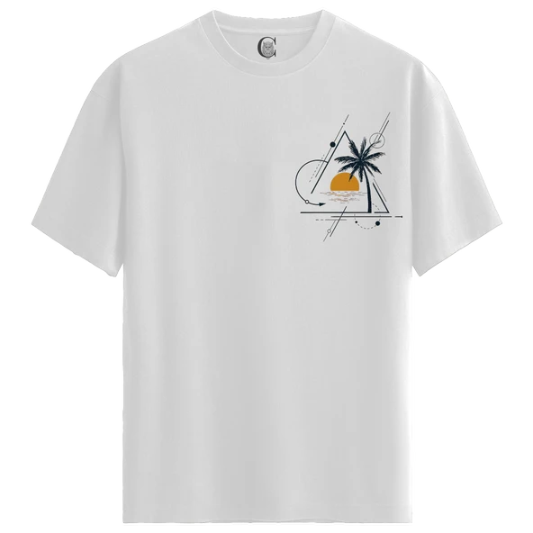 GeoSunset - %100 Pamuklu Kadın Beyaz Tişört - Premium Quality ürün görseli 1