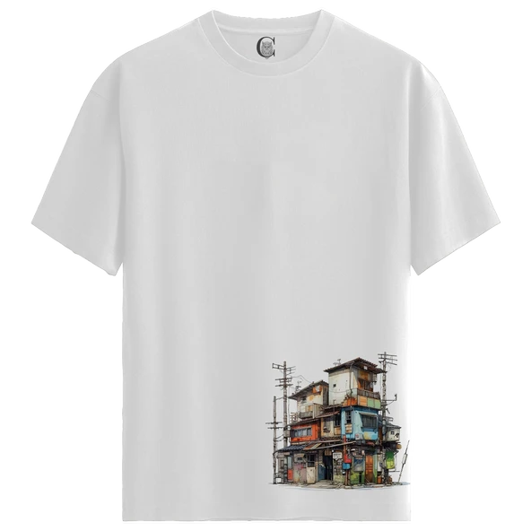 Urban Patchwork - %100 Pamuklu Erkek Beyaz Tişört - Premium Quality ürün görseli 1