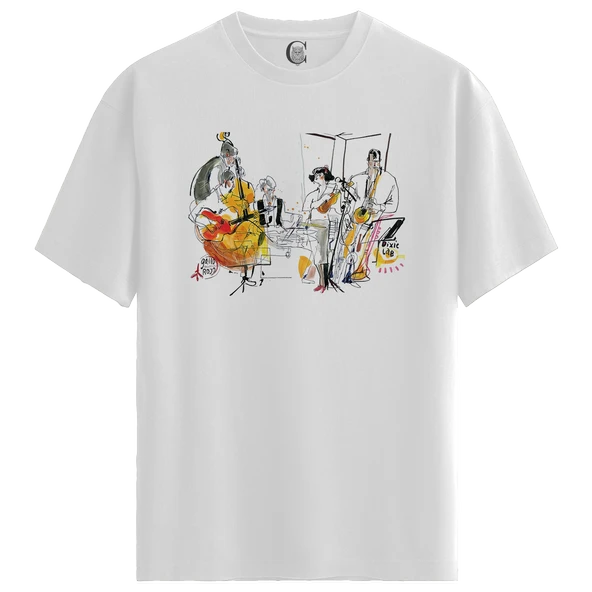 Jazz Night - %100 Pamuklu Erkek Beyaz Tişört - Premium Quality ürün görseli 1