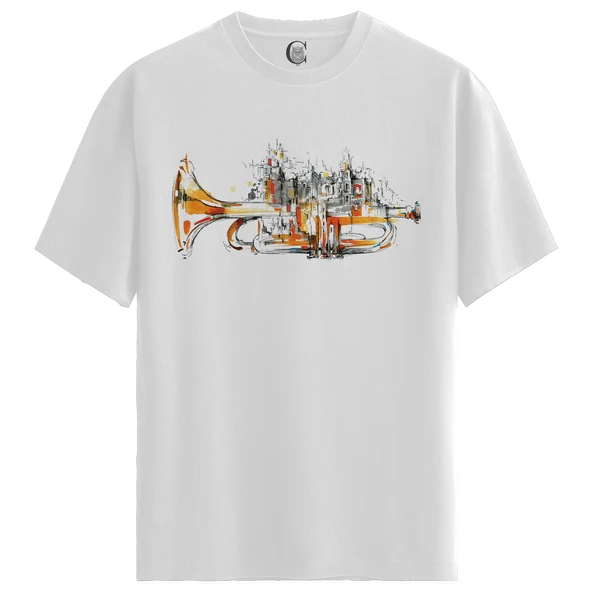 Trumpet City - %100 Pamuklu Kadın Beyaz Tişört - Premium Quality ürün görseli 1