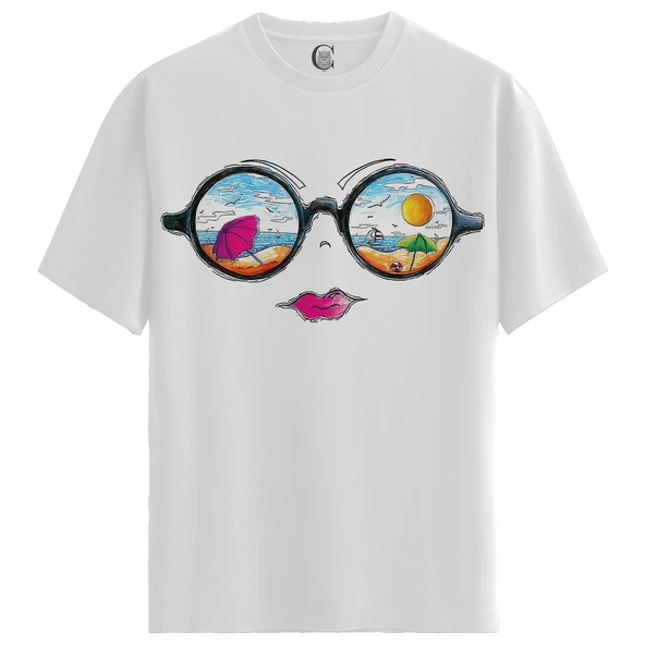 Beach Vision - %100 Pamuklu Kadın Beyaz Tişört - Premium Quality ürün görseli 1