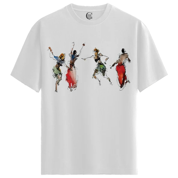 Abstract Dancers - %100 Pamuklu Kadın Beyaz Tişört - Premium Quality ürün görseli 1