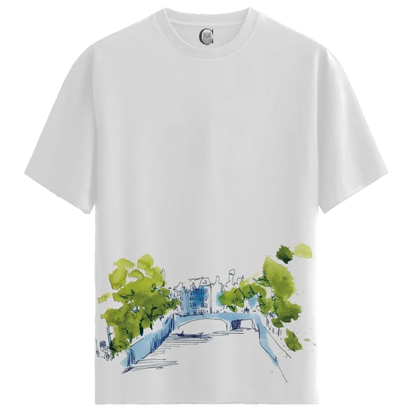 Canal Sketch - %100 Pamuklu Kadın Beyaz Tişört - Premium Quality ürün görseli 1