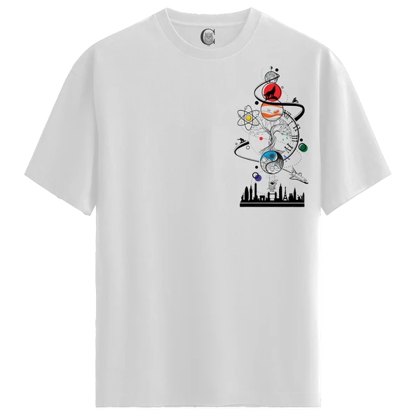 Cosmic Tree - %100 Pamuklu Erkek Beyaz Tişört - Premium Quality ürün görseli 1