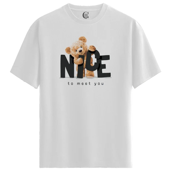 Nice Teddy - %100 Pamuklu Kadın Beyaz Tişört - Premium Quality ürün görseli 1