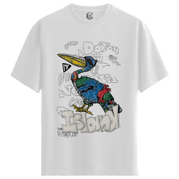 Graffiti Bird - %100 Pamuklu Kadın Beyaz Tişört - Premium Quality ürün görseli 1