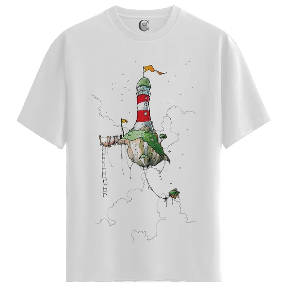 Floating Lighthouse - %100 Pamuklu Kadın Beyaz Tişört - Premium Quality ürün görseli 1