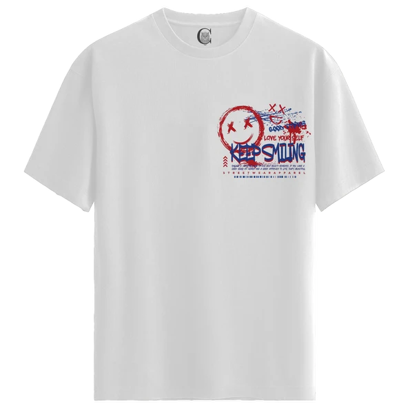 Keep Smiling - %100 Pamuklu Kadın Beyaz Tişört - Premium Quality ürün görseli 1