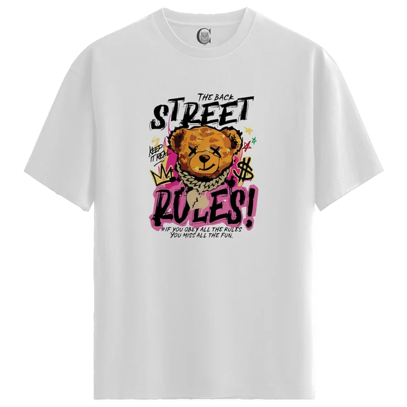 Street Teddy - %100 Pamuklu Kadın Beyaz Tişört - Premium Quality ürün görseli 1