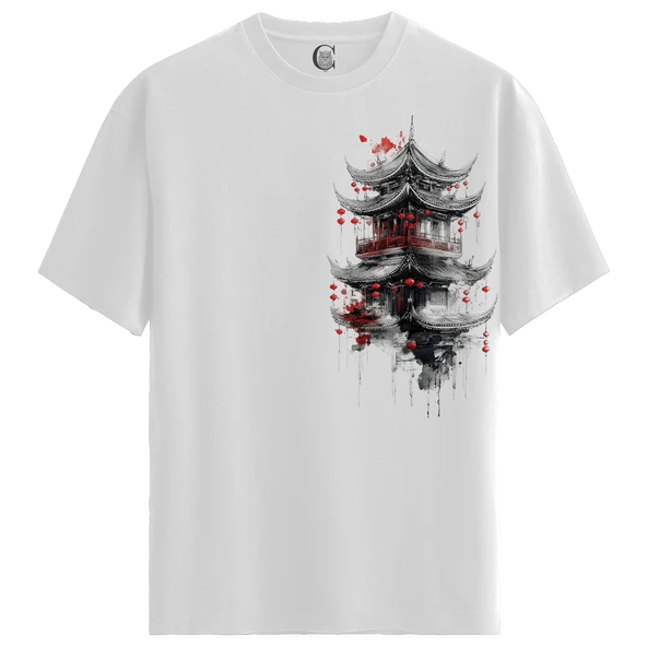 Timeless Pagoda - %100 Pamuklu Erkek Beyaz Tişört - Premium Quality ürün görseli 1