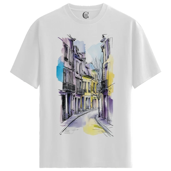 Paris Street - %100 Pamuklu Erkek Beyaz Tişört - Premium Quality ürün görseli 1