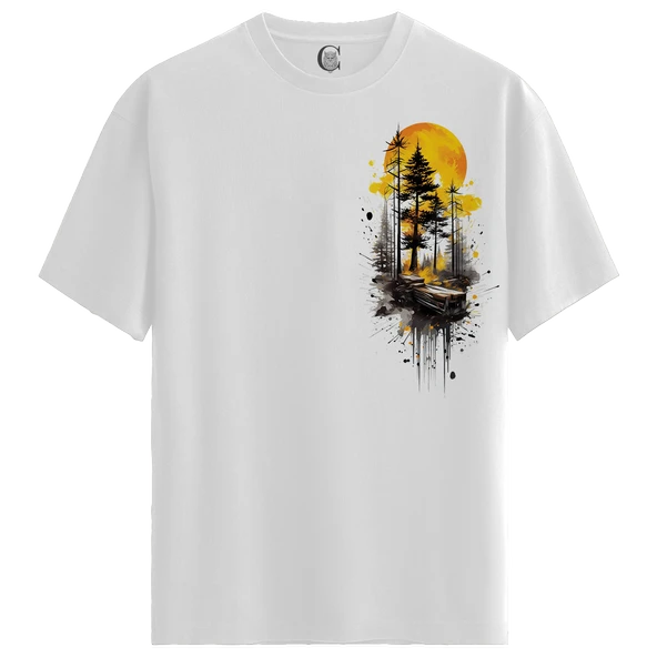 Forest Sunset - %100 Pamuklu Erkek Beyaz Tişört - Premium Quality ürün görseli 1