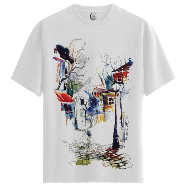 Parisian Nightscape - %100 Pamuklu Kadın Beyaz Tişört - Premium Quality ürün görseli 1