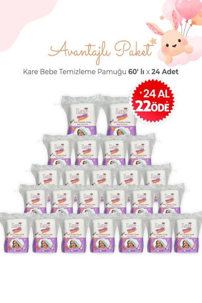 Lux 24 Al 22 Öde Kare Bebe Temizleme Pamuğu 60' lı ürün görseli 1