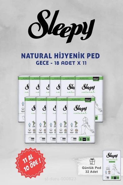 11 AL 10 ÖDE Sleepy Natural Hassas Hijyenik Ped Gece 18 Adet ve 32 li Günlük Ped ürün görseli 1