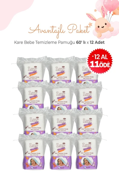 Lux 12 Al 11 Öde Kare Bebe Temizleme Pamuğu 60' lı ürün görseli 1