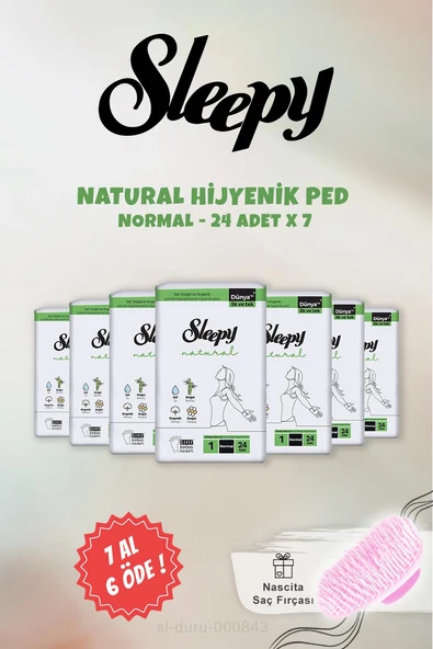 7 AL 6 ÖDE Sleepy Natural Hassas Hijyenik Ped Normal 24 Adet ve Şampuan Fırçası ürün görseli 1