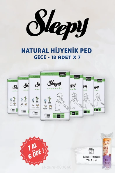 7 AL 6 ÖDE Sleepy Natural Ultra Hassas Hijyenik Ped Gece 18 li ve Disk Pamuk 70 li ürün görseli 1