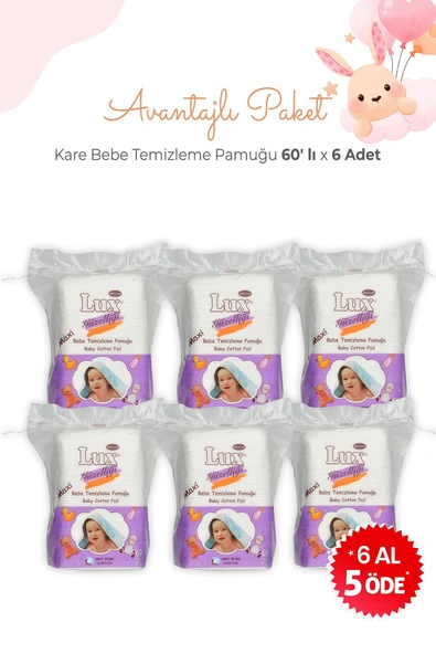 Lux 6 Al 5 Öde Kare Bebe Temizleme Pamuğu 60' lı ürün görseli 1