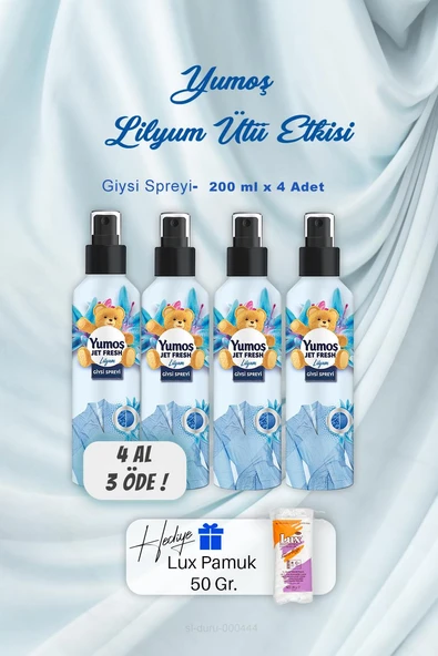 4 AL 3 ÖDE Yumoş Ütü Etkisi Giysi Spreyi Lilyum 200 ml, Pamuk Hediyeli ürün görseli 1