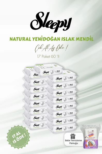 Sleepy Natural Yenidoğan Islak Bebek Havlusu 17 AL 15 ÖDE 60'lı ve Bebek Pamuğu ürün görseli 1
