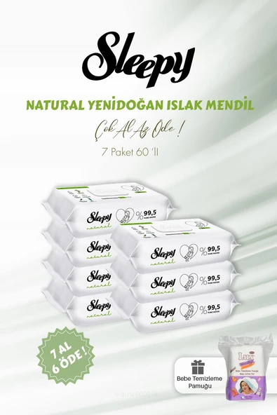 Sleepy Natural Yenidoğan Islak Bebek Havlusu 7 AL 6 ÖDE 60'lı ve Bebe Pamuğu ürün görseli 1