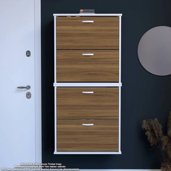 Modilayn UMAY' 2 Li Asma Antre Hol 72x156x25,5 cm’ lik 4 Düşer Kapak 8 Raf Bölmeli Ayakkabılık ürün görseli 1