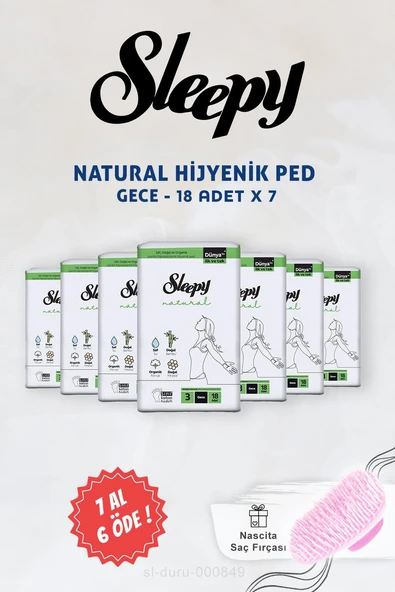 7 AL 6 ÖDE Sleepy Natural Ultra Hassas Hijyenik Ped Gece 18 Adet ve Saç Fırçası ürün görseli 1