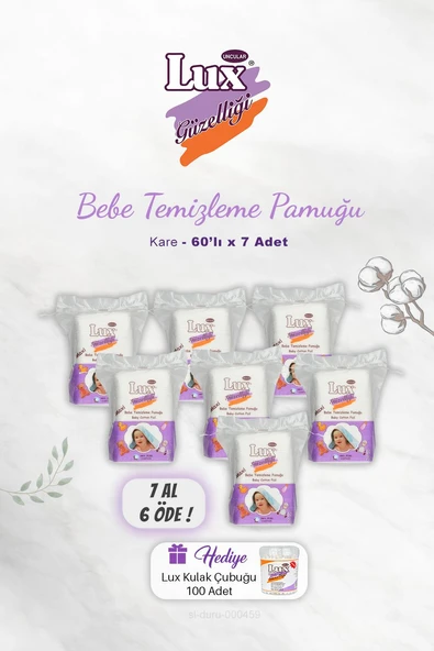 7  AL 6 ÖDE Lux Kare Bebe Temizleme Pamuğu 60' lı, Kulak Çubuğu Hediyeli ürün görseli 1