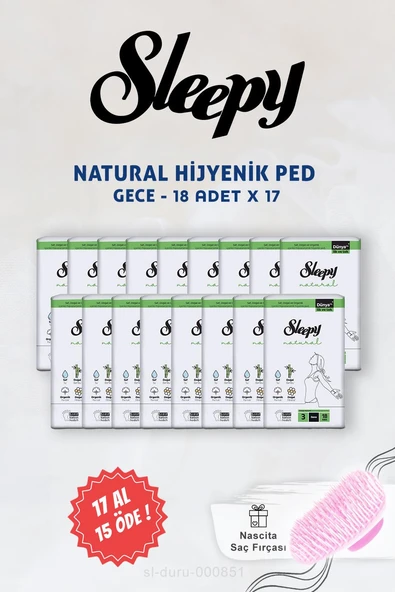 Sleepy Natural Ultra Hijyenik Ped Gece 18 li 17 AL 15 ÖDE ve Saç Fırçası ürün görseli 1