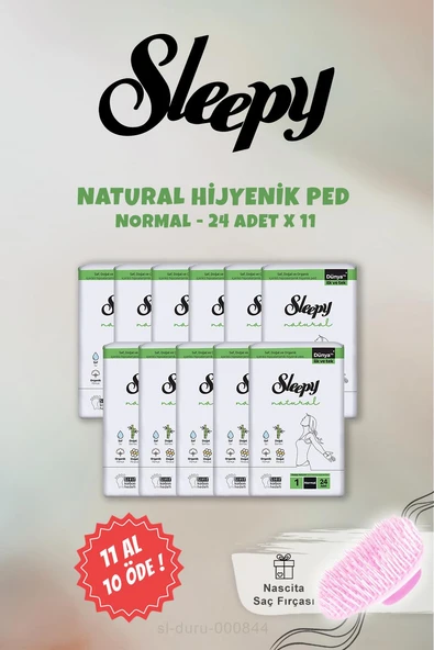 Sleepy Natural Hassas Hijyenik 24 lü Normal Ped 11 AL 10 ÖDE ve Şampuan Fırçası ürün görseli 1