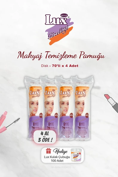 4 AL 3 ÖDE Lux Disk Makyaj Pamuğu 70'li, Kulak Çubuğu Hediyeli ürün görseli 1