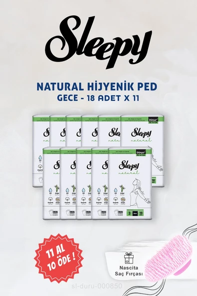 11 AL 10 ÖDE Sleepy Natural Ultra Hassas Hijyenik Ped Gece 18 li ve Saç Fırçası ürün görseli 1