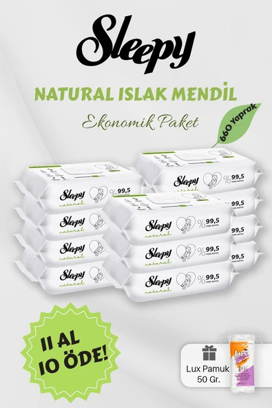 Sleepy Natural Islak Bebek Havlusu 11 AL 10 Öde Hediyeli ürün görseli 1