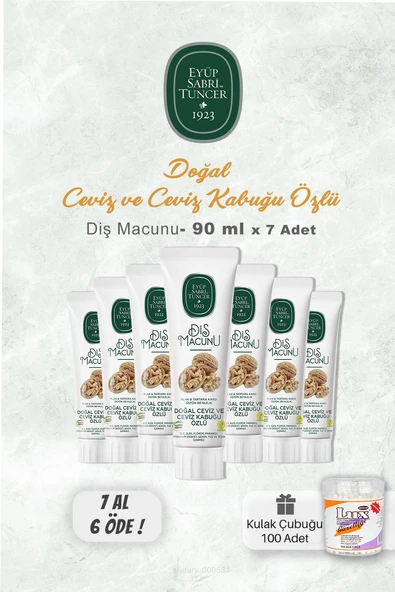 Eyüp Sabri Tuncer 90 ml Ceviz Özlü Diş Macunu 7 AL 6 ÖDE ve Lux Pamuk Çubuğu ürün görseli 1
