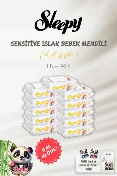 Sleepy Sensitive Islak Mendil 90'lı 11 AL 10 ÖDE ve ROSIE Pamuk 60'lı ürün görseli 1