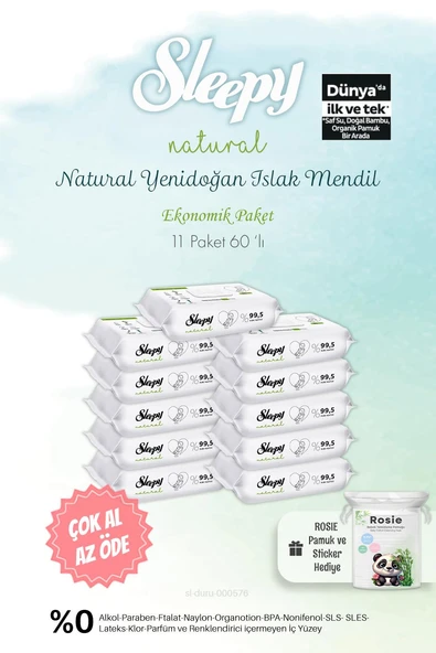 Sleepy Bio Natural Islak Havlu 40'lı  11 AL 10 ÖDE ve Bebe Temizleme Pamuğu ürün görseli 1
