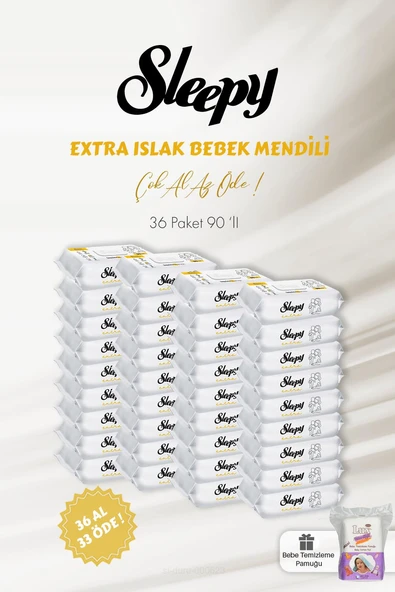 Sleepy Extra Islak Bebek Havlusu 90 Adet 36 AL 33 ÖDE ve Bebek Temizleme Pamuğu ürün görseli 1