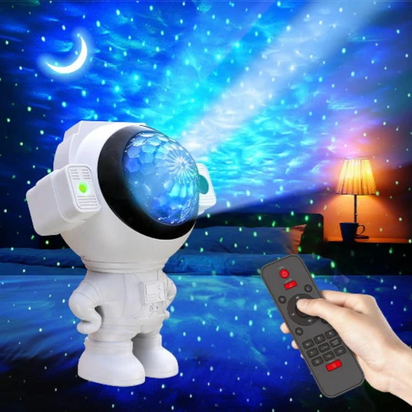 UpWay Astronot Bluetooth Hoparlör Galaksi Yıldız Projektör Kumandalı Gece Lambası ürün görseli 1