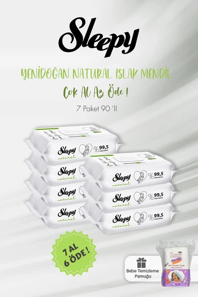 Sleepy 7 AL 6 ÖDE Natural Yenidoğan Islak Mendili 90 Adet ve Bebek Pamuğu ürün görseli 1