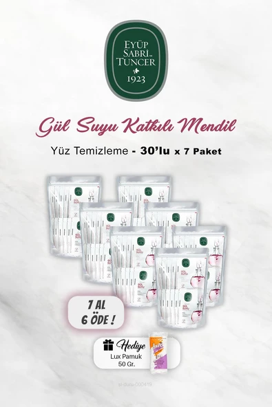 7 AL 6 ÖDE Eyüp Sabri Tuncer Gül Suyu Yüz Temizleme Mendili 30'lu, Pamuk Hediyeli ürün görseli 1