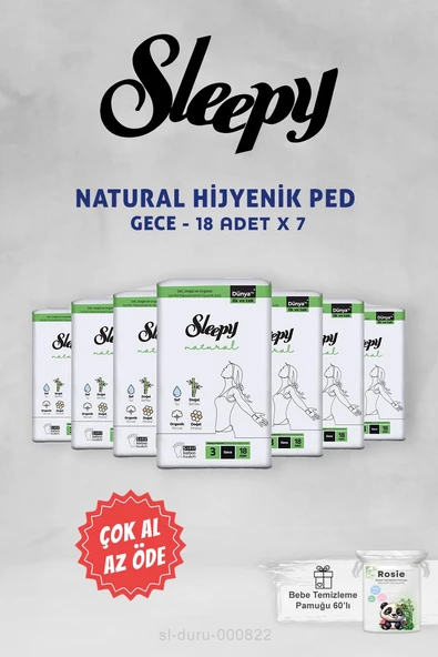 Sleepy Natural Ultra Hassas Hijyenik Ped Gece 7 Paket 18'li, Rosie ürün görseli 1