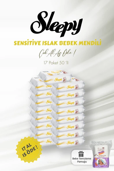Sleepy Sensitive 17 AL 15 ÖDE 50'li Islak Bebek Mendili ve Bebe Temizleme Pamuğu ürün görseli 1