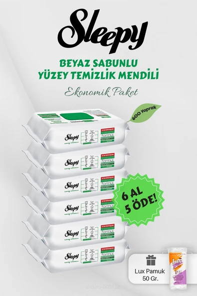 Sleepy 100' lü Beyaz Sabunlu Yüzey Havlusu 6 AL 5 Öde Hediyeli ürün görseli 1