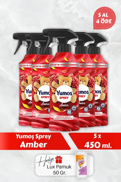Yumoş Amber Sprey, 5 AL 4 Öde 450 ml, Pamuk Hediyeli ürün görseli 1